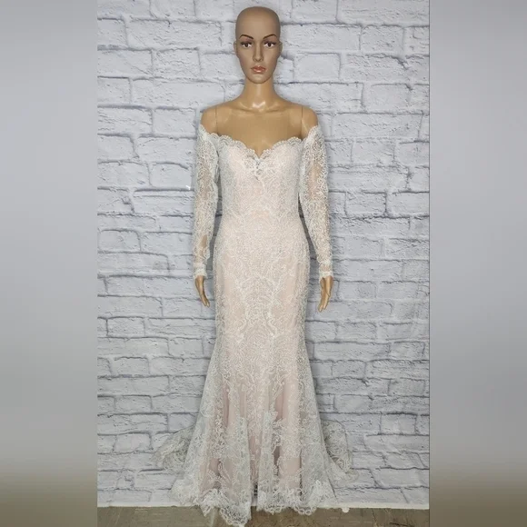 NWT Anthropologie BHLDN Watters Ula Blush lace sheet back wedding gown Sz 2 - Picture 4 of 16